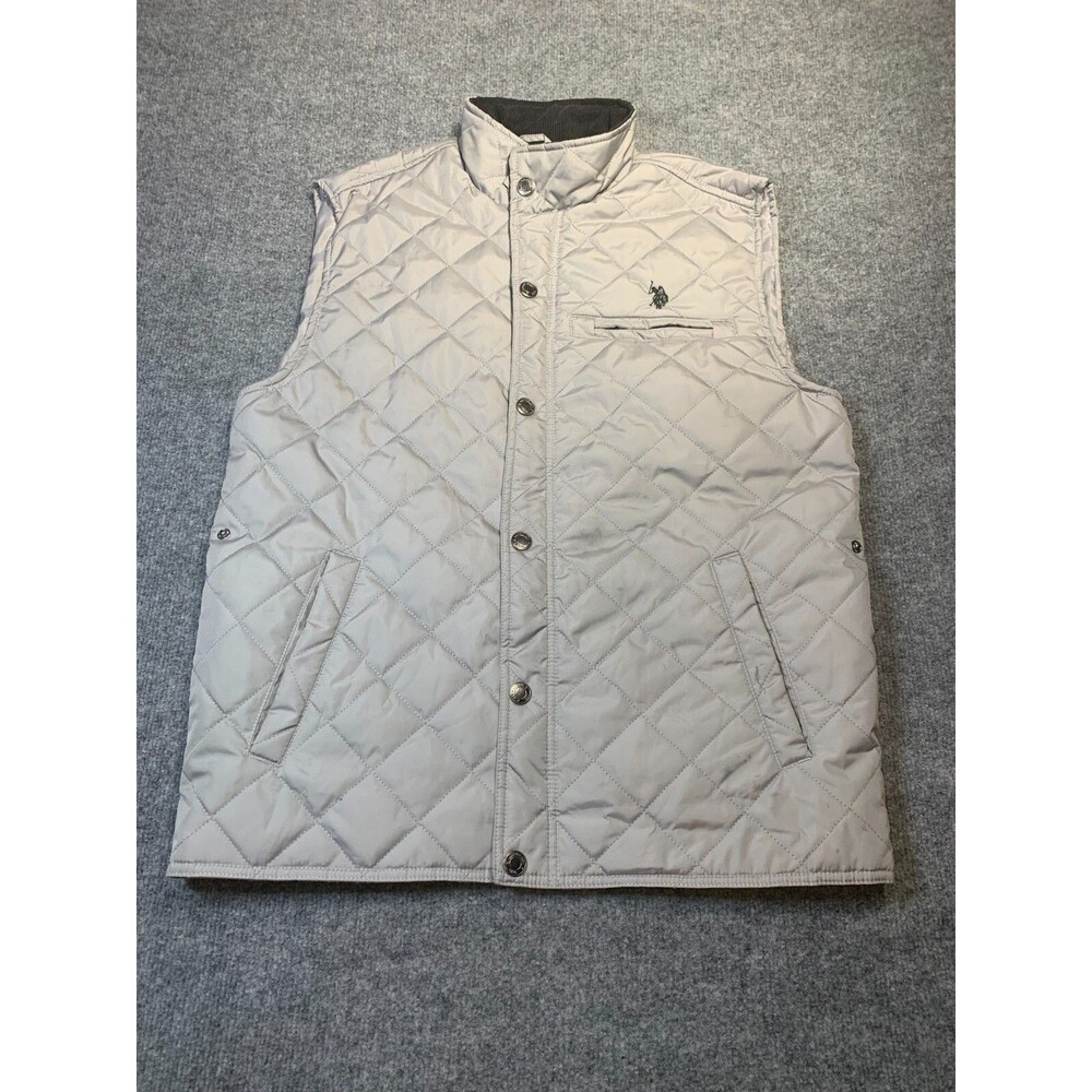 u.s. polo assn men puffer vest medium silver